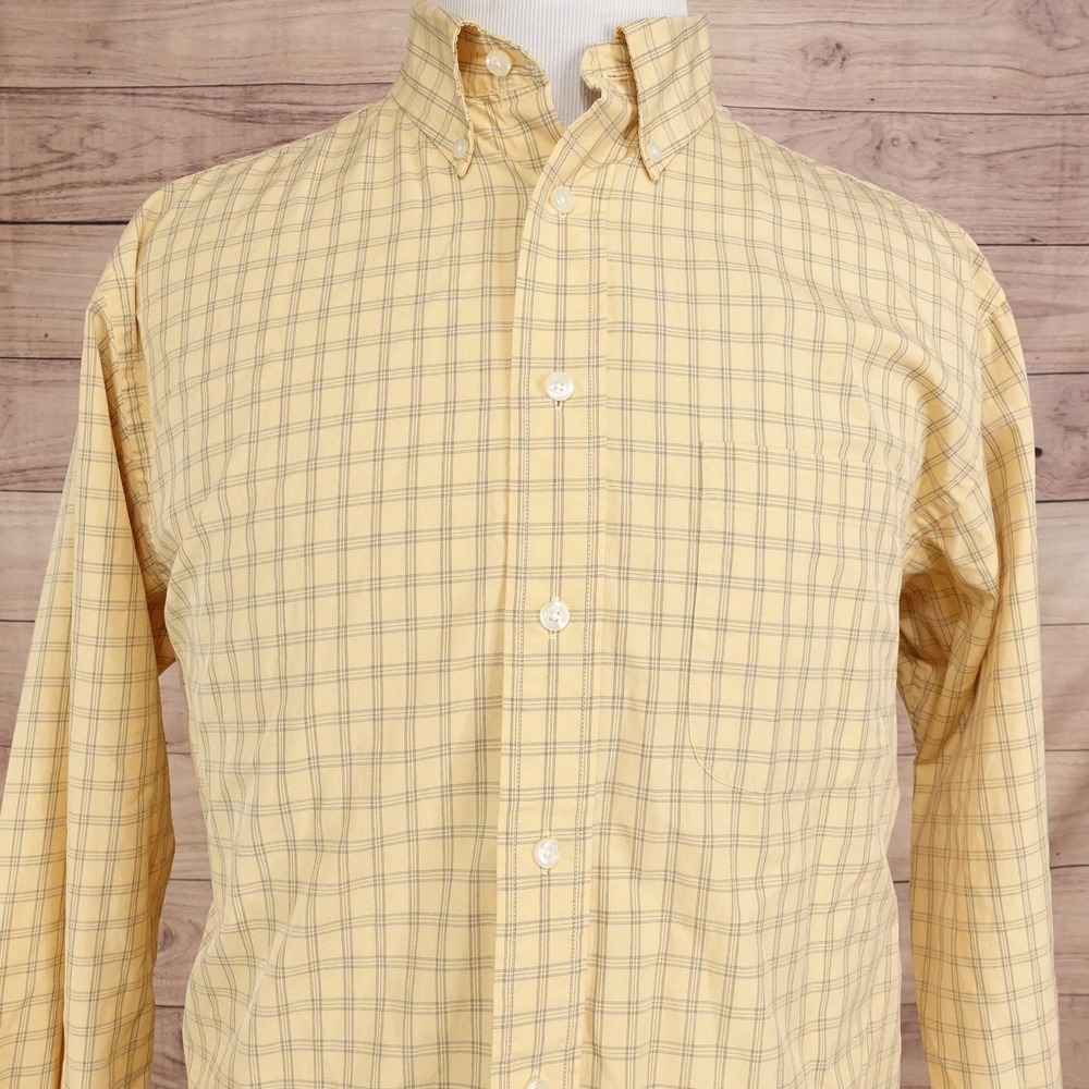 Roundtree & Yorke‎ Shirt Mens L Yellow Check Long Sleeve Button-Up Cotton Casual